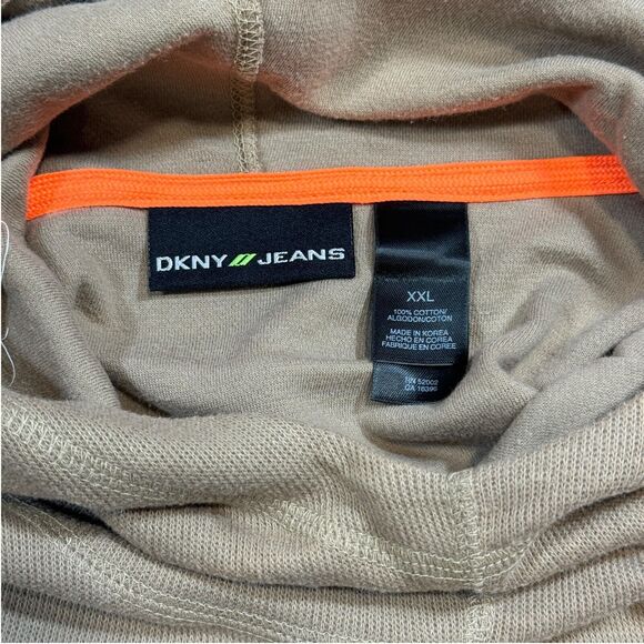 DKNY Hoodie Men's 2XL Beige 100% Cotton Long Sleeve Hooded Pullover Performance - Picture 8 of 11